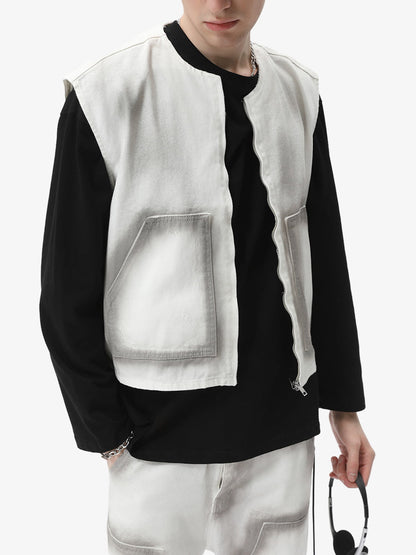 Stylish Gray Vest with Reflective Details 