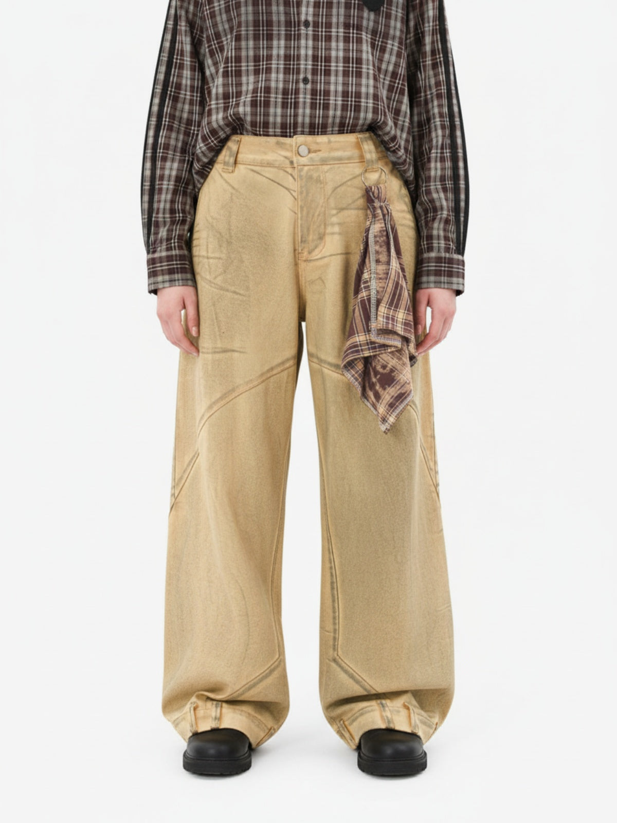 Washed Distressed Detachable Scarf Barrel Jeans