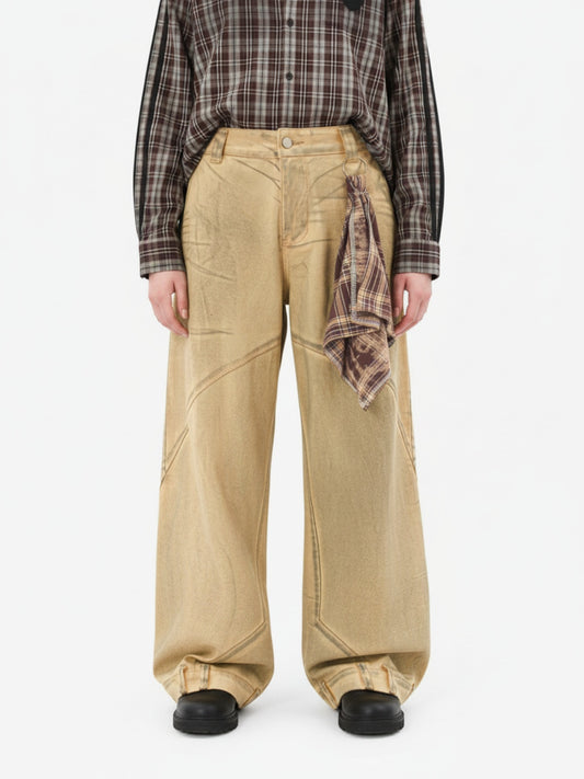 Washed Distressed Detachable Scarf Barrel Jeans