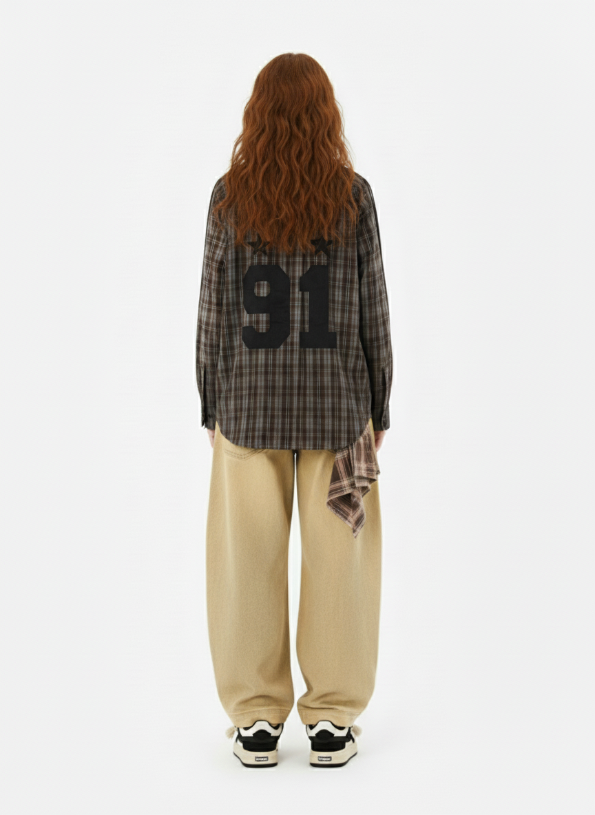 Vintage Distressed Patchwork Star Plaid Shirt