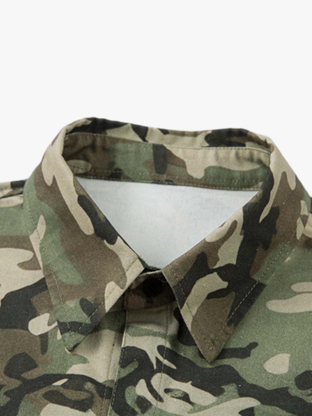 Cotton Camouflage Print Short Sleeve Shirt with Long Sleeve Layering Design?