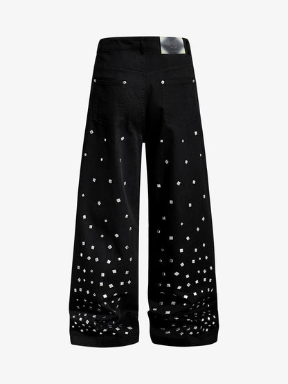 Cotton Blend Wide Leg Pants with Rhinestone Embellishment?