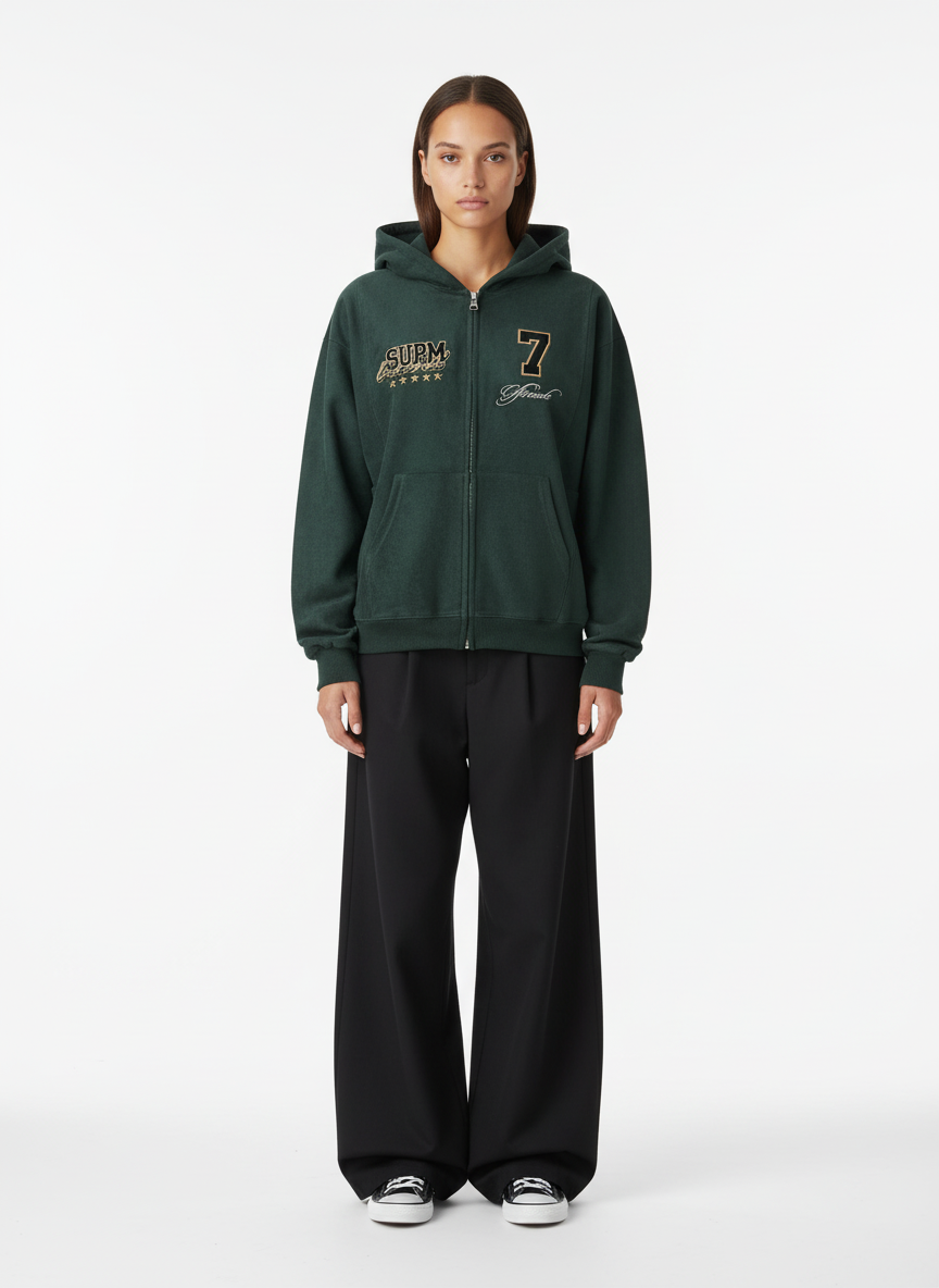 Suede Letter Embroidered Cropped Zip-Up Sweatshirt