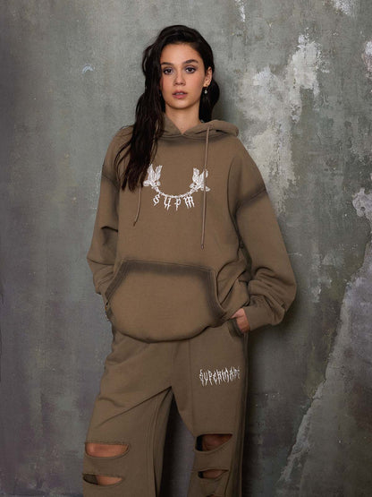 Supermade Distressed Embroidered Hoodie Tracksuit 
