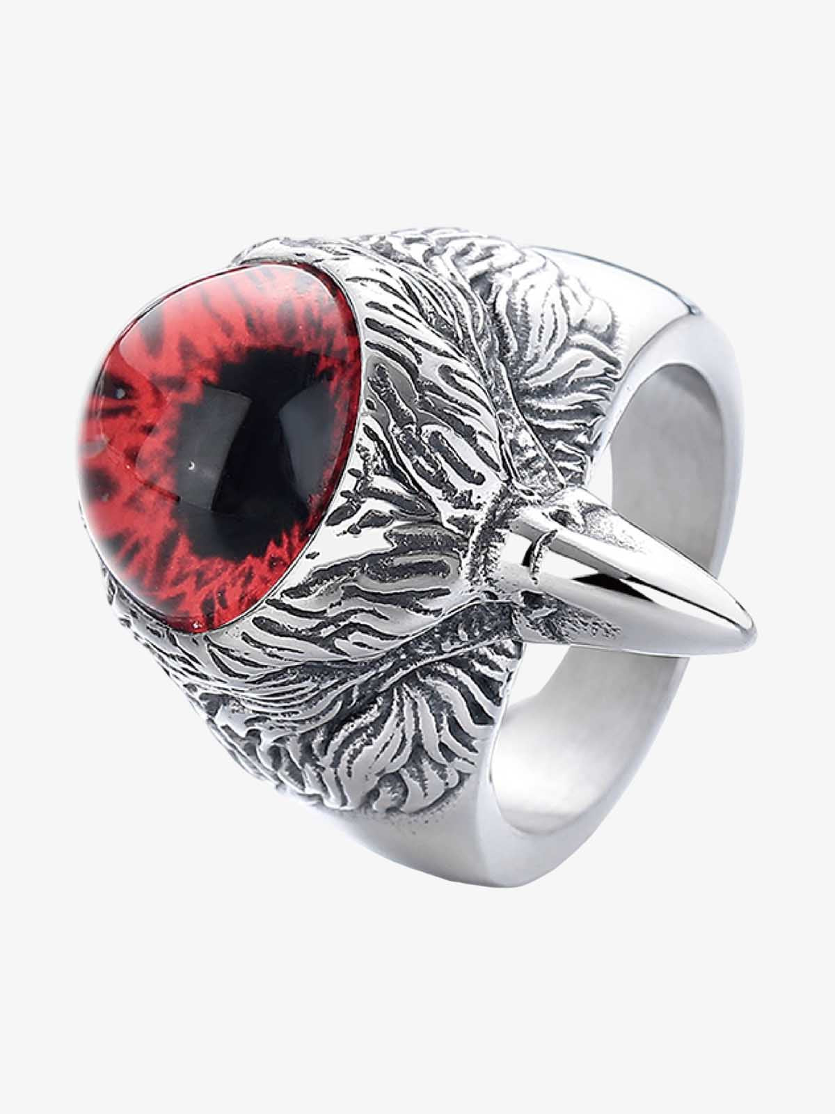 Stainless Steel Blue Eye Eagle Head Ring Men's Punk Jewelry Fashion Statement Ring with Detailed Carving and Unique Design 