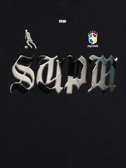 Cotton White Oversized T-Shirt with SUPA Gothic Print and Football Logo Design 