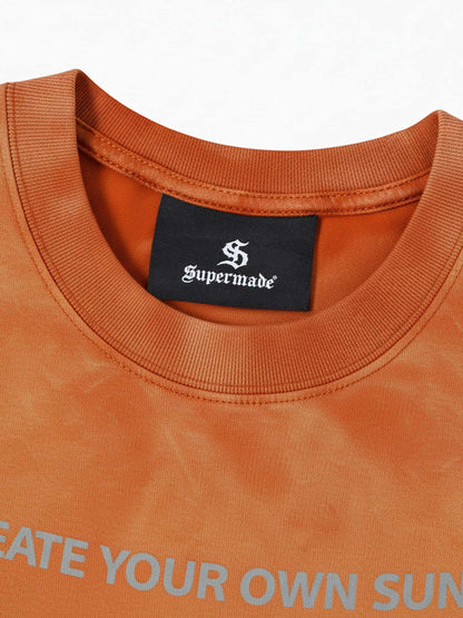 Cotton relaxed washed gradient orange short-sleeved T-shirt, adorned with Gothic logo print?