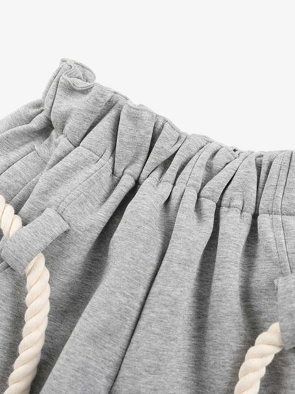 Cotton Blend Wide Leg Drawstring Pants for Women - Comfortable High Waist Casual Culottes with Rope Tassel Detail 