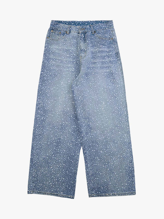 Thesupermade Ink Splashed Hotfix Rhinestone Baggy Jeans - 2306 