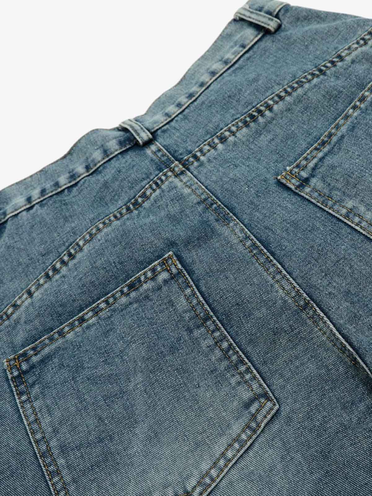 Denim Wide-Leg Biker Shorts with Striped Panel Design?