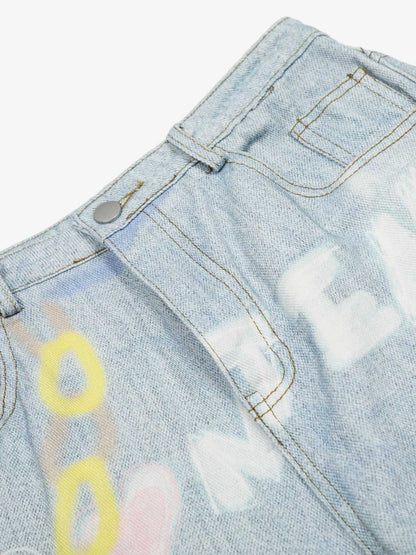 Artistic Wide-Leg Jeans with Unique Hand-Painted Designs for Women 