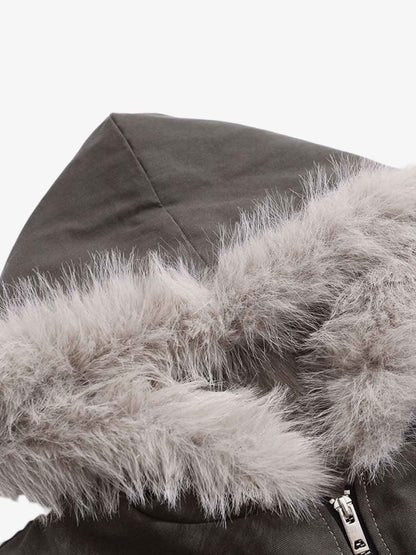 Faux Fur Hooded Padded Bomber Jacket 