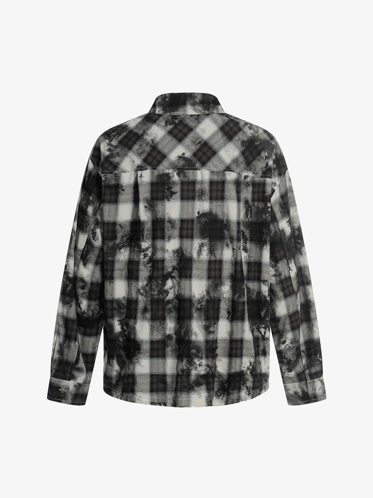 Washed Cotton Plaid Long Sleeve Shirt with Distressed Pattern and Chest Pocket 