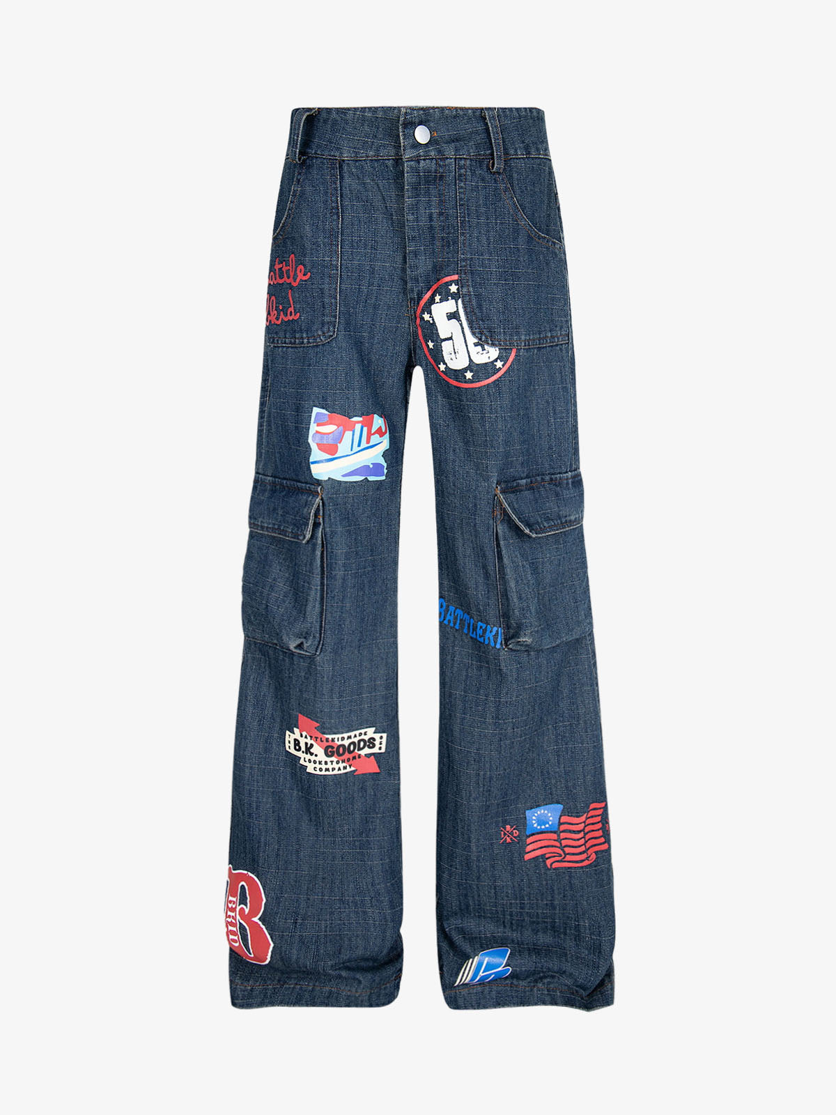 Letter Print Cargo Multi-pocket Jeans 