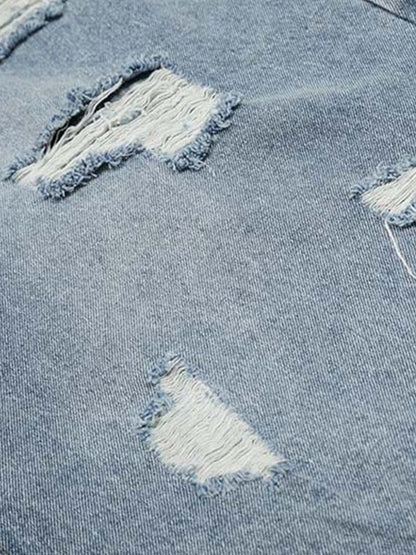 Denim Wide-Leg Cropped Pants with Distressed Rips and Frayed Hem?