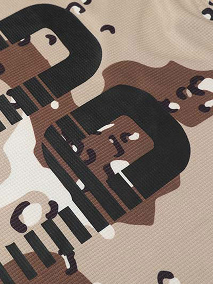 Camouflage Alphanumeric Print Long-sleeved T-shirt 