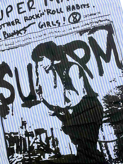 Vintage Illustration Striped Faux Two-Piece Shirt?