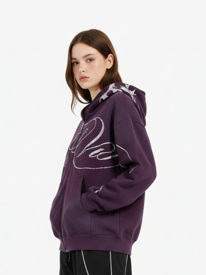 High Street Script Letter Print Zip-up Hoodie Jacket