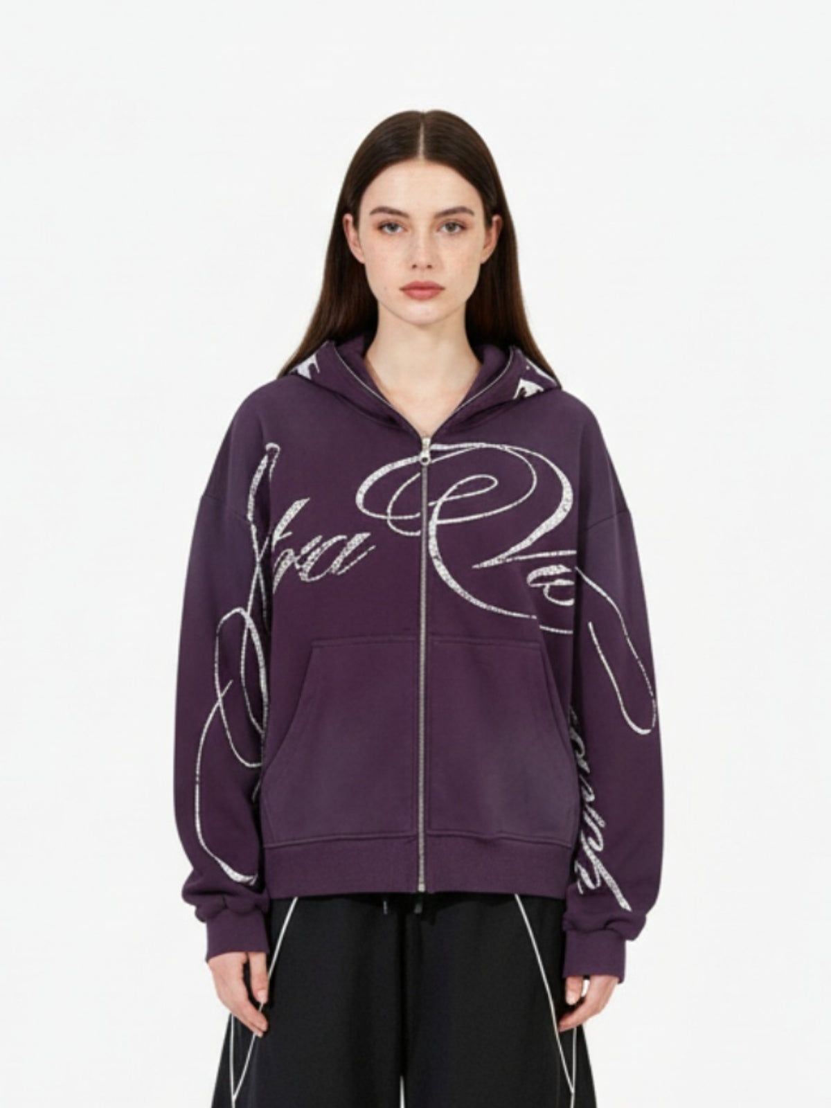 High Street Script Letter Print Zip-up Hoodie Jacket