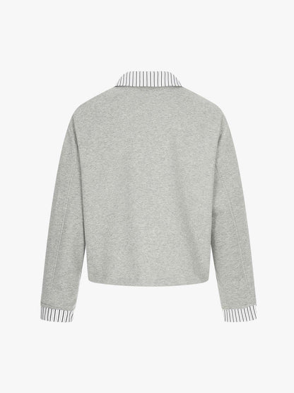 Button Detail Striped Panel Faux Layered Jacket