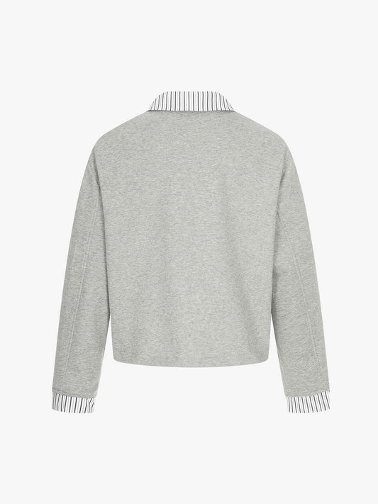 Button Detail Striped Panel Faux Layered Jacket