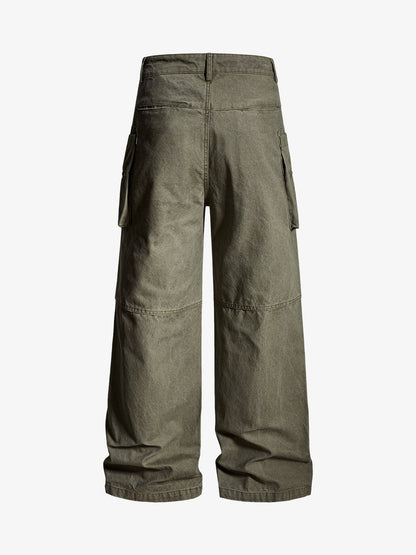 Cotton Twill Cargo Pants with Metal Studs Design Wide Leg Trousers for Men?