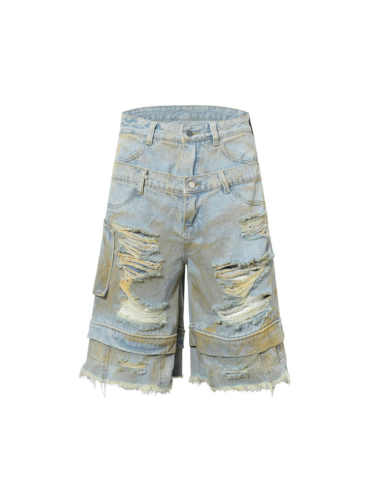 Distressed Tie-Dye Denim Shorts 