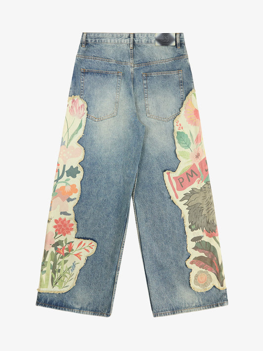 Vintage Floral Patchwork Baggy Jeans 