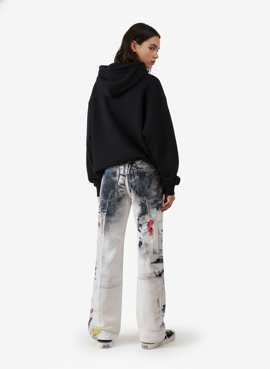 High Street Washed Distressed Inkjet Graffiti Jeans