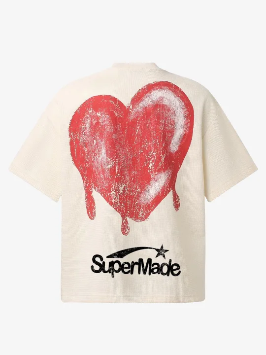 Skeleton & Melted Heart Graphic Waffle Knit T-Shirt