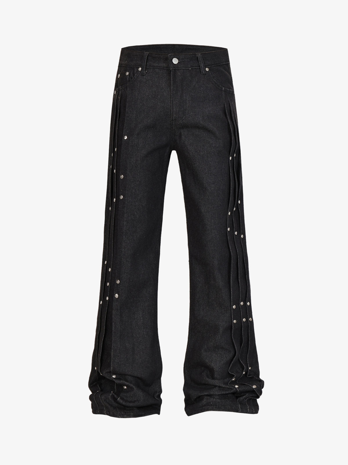 Studded Pleat Wide Leg Denim Jeans