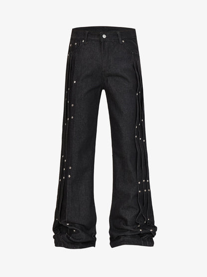 Studded Pleat Wide Leg Denim Jeans