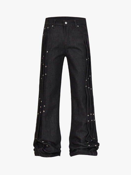 Studded Pleat Wide Leg Denim Jeans