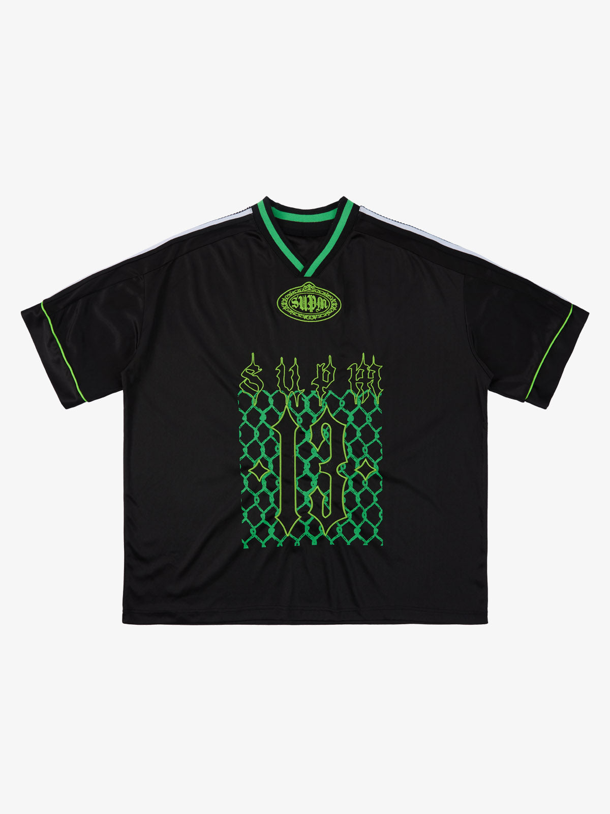 Supermade Color-Blocked V-Neck Embroidered Jersey Short-Sleeved?