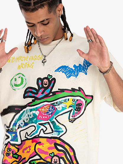 Cotton Graphic Print T-Shirt with Vibrant Street Art Design for Men?