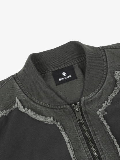 Denim Oversized Jacket with Studs and Faded Wash Design for Streetwear Style 