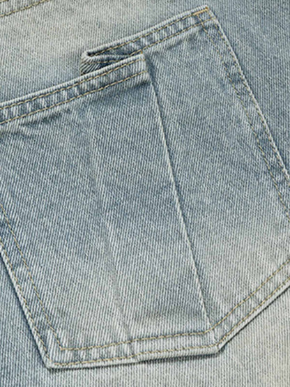 Light Wash Denim Wide Leg Cropped Pants High Waist Fashion Streetwear Style?