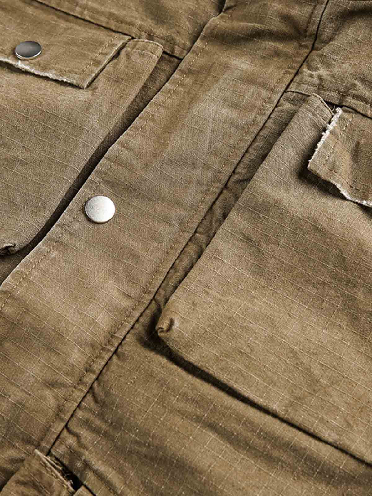 Washed Stand Collar Multi Pocket Jacket