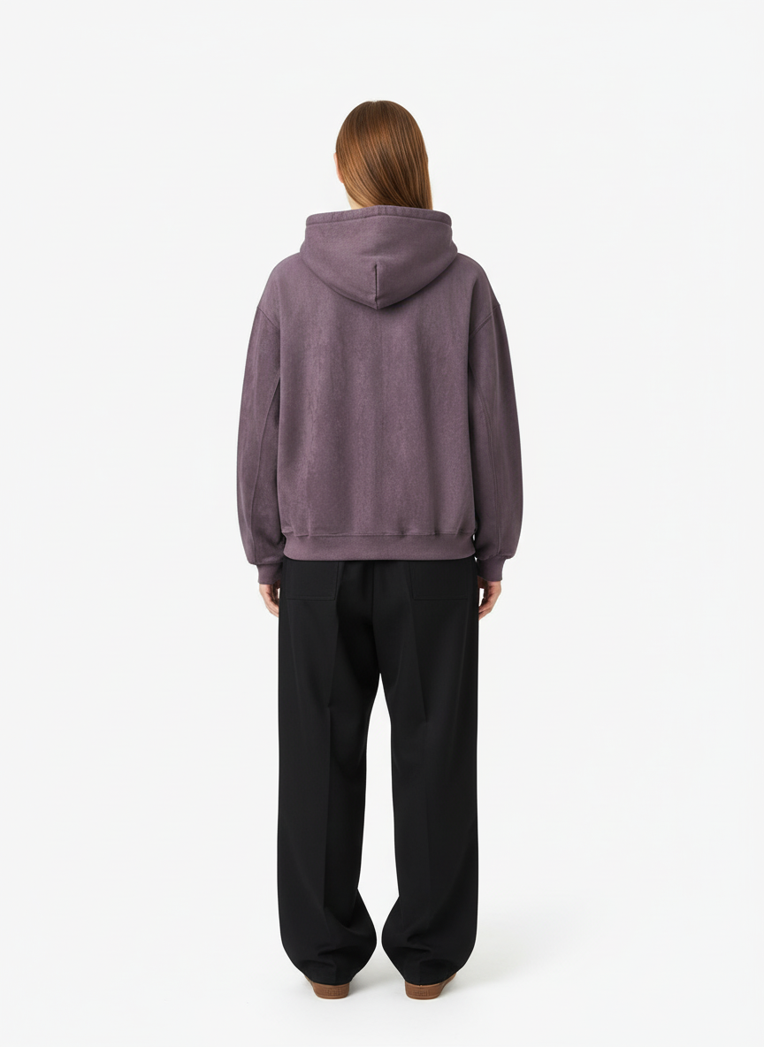 Retro Patchwork Hem Letter Print Suede Hooded Sweatshirt