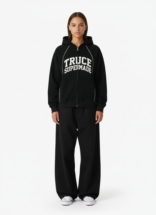 Retro Patchwork Hem Letter Print Suede Hooded Sweatshirt