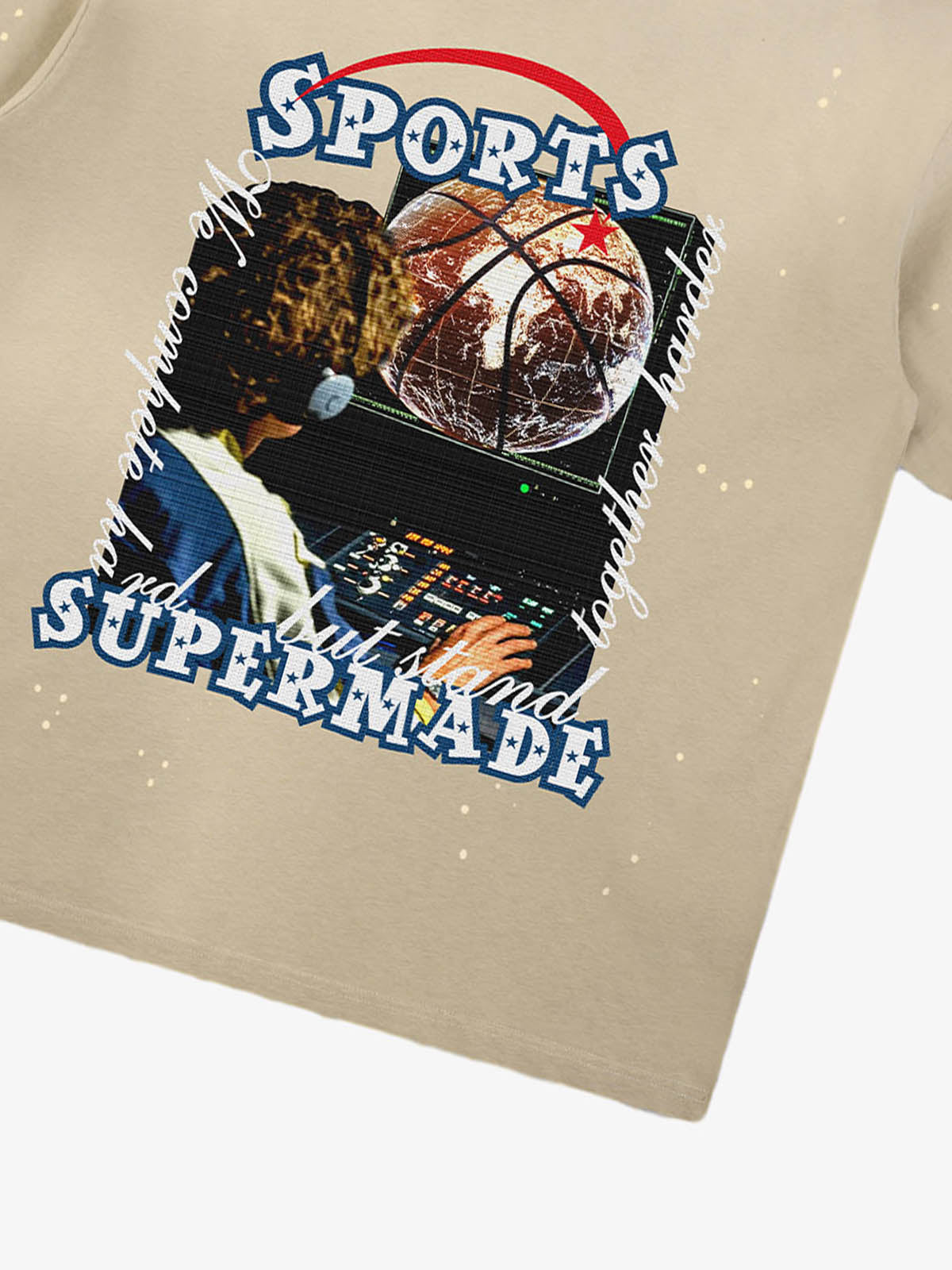 thesupermade-"Retro Basketball Radio" "Sports Know No Borders" Graphic Tee-Retro Ink Splash Streetwear Oversized T-Shirt 