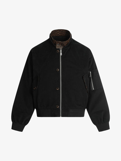 Retro Leopard PU Patchwork Faux Layered Jacket 