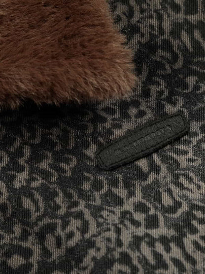 Leopard Print Vest with Faux Fur Collar - Stylish and Warm Winter Outerwear 