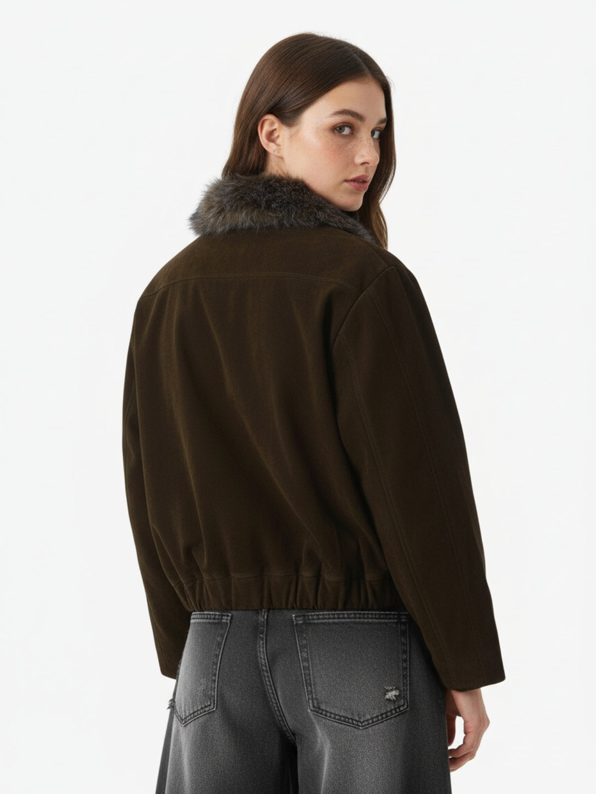 Vintage Drawstring Design Fur Collar Padded Jacket