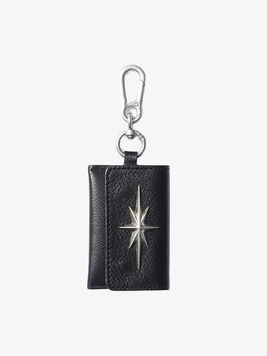 Leather Keychain with Star Emblem - Premium Black Leather Key Holder with Metal Clasp and Decorative Star Design?