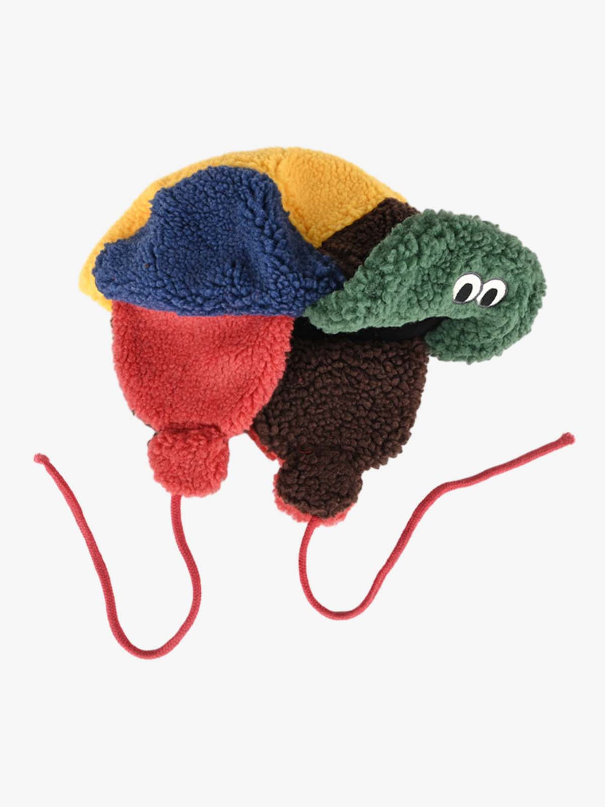 Faux Sherpa Color Block Kids Hat with Frog Visor and Ear Flaps?