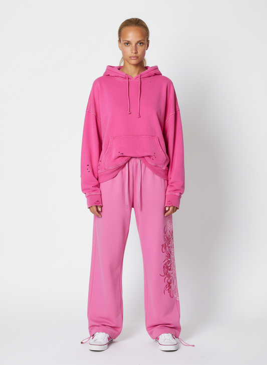 Line-Embroidered Printed Relaxed-Fit Casual Sweatpants