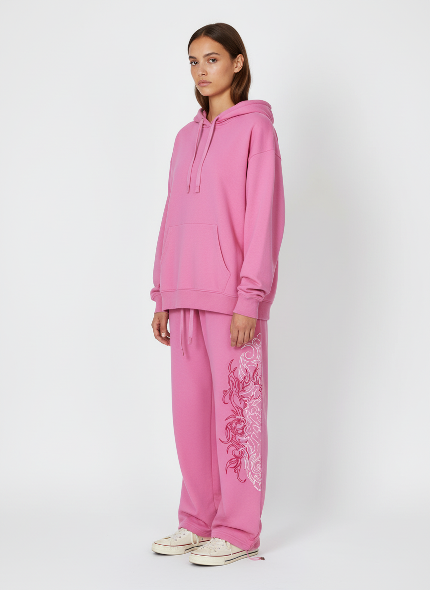 Line-Embroidered Printed Relaxed-Fit Casual Sweatpants