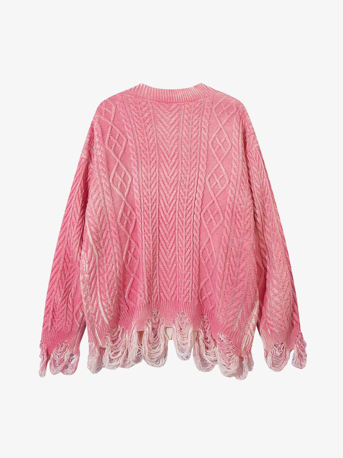 Cable Knit Cardigan Damaged Dirty Dyed Sweater 