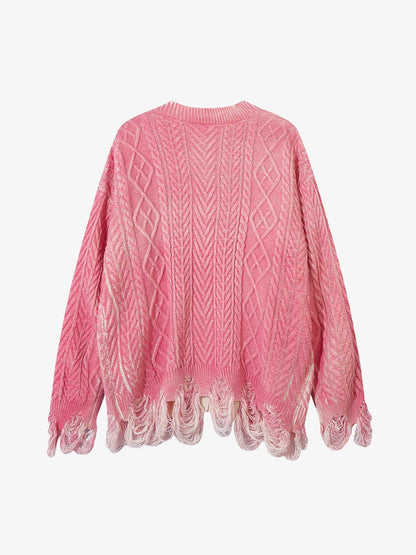 Cable Knit Cardigan Damaged Dirty Dyed Sweater 